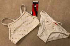 NWT Womens TYR White/Gold Star Two-Piece Workout Swimsuit Set Sz XS