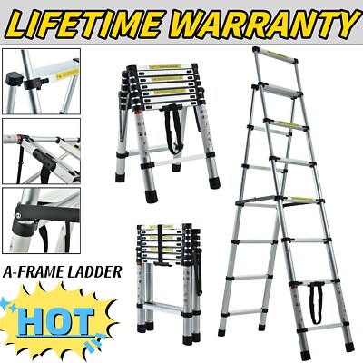 Portable Multi-Purpose Alu Telescopic Folding Step Ladder 4+5/5+6/6+7 A Frame US