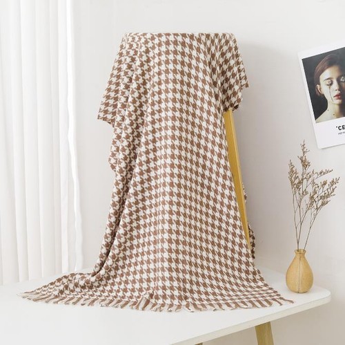 Womens 6.5ft x 2 ft Oversized Houndstooth Blanket 100% Cashmere Wool Shawl Scarf - Picture 11 of 15