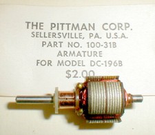 Pittman Armature DC196B Slot Car Motor Epoxied 3 Pole 28,000 RPM 100-31B NOS