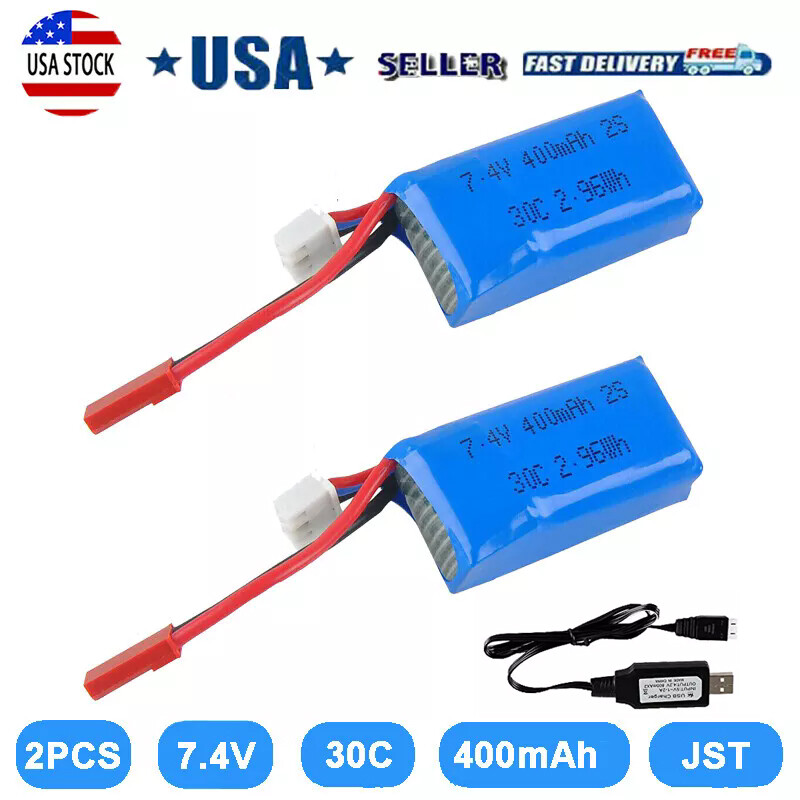 2Pcs 400mAh 2S 7.4V LiPo Battery Pack w/ JST Plug for Micro FPV Drone Quadcopter