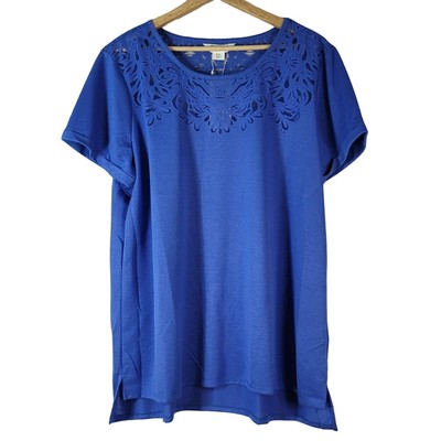 C Wonder The Limited Amara Burnout Tee Top Amparo Blue XXL Lace Mesh Detail NWT