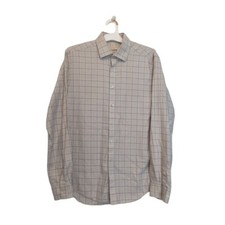 Michael Kors - Men's Button Up Tan Plaid Slim Fit Dress Shirt LS Size 34/35