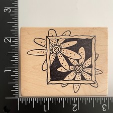 Magenta Flower Blossoms In Square Frame 23246K Wood Mounted Rubber Stamp