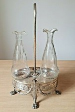 Menage Oliera cruet in ottone e argento con bottiglie di vetro Anni 1940 - 50