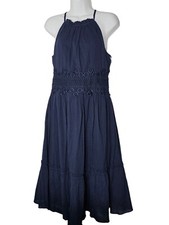 Eliza J Womens Dress Size 8 Blue Halter Midi Cotton Gauze New