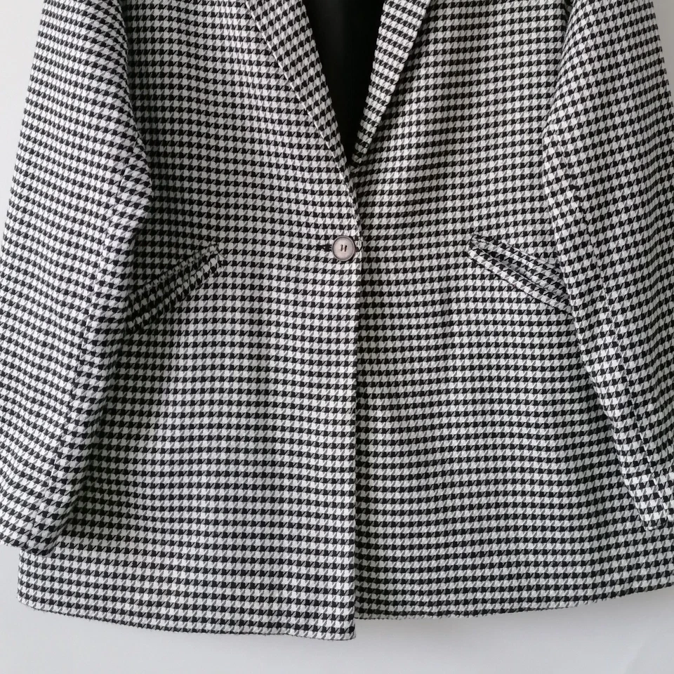 无品牌黑色-白色千鸟格单排扣单扣西装外套,尺寸 L — 第 3/4 张图片