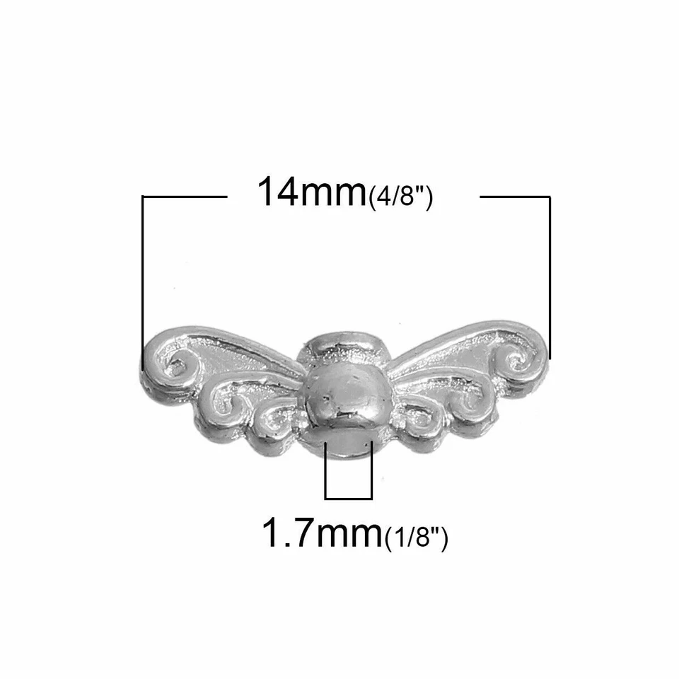 Silver plated small angel butterfly wing spacer beads 14mm x 4mm SP - Image 3 of 3