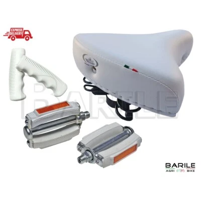 Sella MONTEGRAPPA 07F + Manopole + Pedali Bianco Bici Graziella - Olanda - City