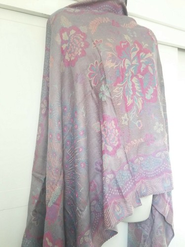Womens All Season Light Long Fringed Purple Floral Peacock Neck Scarf Shawl New - Picture 3 of 8