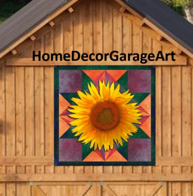 AMISH BARN QUILT DESIGNS Barn Quilt Art Metal Sign, Colorful Sunflower, Amish Pennsylvania Dutch, 9 Sizes