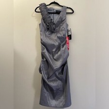 NWT Betsy Adam V-Neck Ruched Special Event Dress in Silver - 8