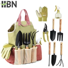 HBN Gardening Tool Set, 9 Pcs Heavy Duty Gardening Hand Tools Organizer Handbag