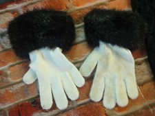 vintage white gloves black faux fur wrist accent Korea made womens ladies