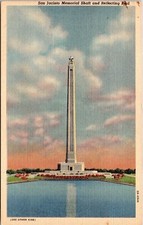 San Jacinto Memorial Shaft Reflecting Pool Houston Texas TX Linen Postcard UNP