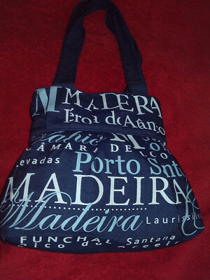 Jeans Stofftasche /Citytasche/Beuteltasche-Urlaub-Madeira-Funchal+neuwertig