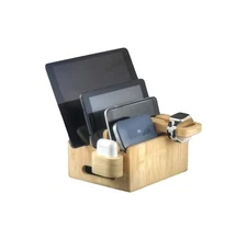 Bamboo USB Hub Electronic Device Charging Station Phone Tablet Earbuds Watch