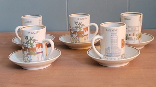 Suisse Langenthal Cityscape Espresso Demitasse Tasse & Untertasse 5er Set