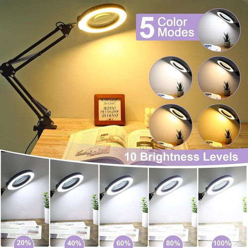 10X Magnifying Glass with Light and Clamp, Real Glass Lens, 5 Color Modes LED... - Picture 5 of 9