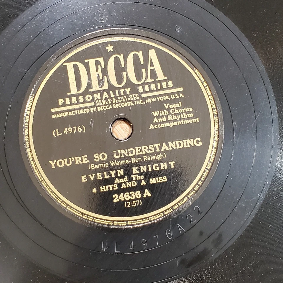 Evelyn Knight – You're So Understanding/It's Too Late Now 1949 Decca 24636 V+/V+ - Image 2 of 4