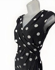 Lauren Ralph Lauren Women's Faux Wrap Dress Size 4P Black Polk a Dot Stretch