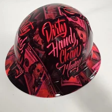 full brim hard hat custom hydro dipped IN HOT PINK DIRTY HANDS CLEAN MONEY WOMEN