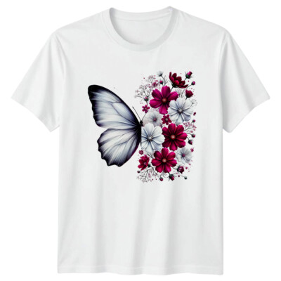 Blumen Schmetterling T-Shirt Natur Damen Grafik Tee For Her Him