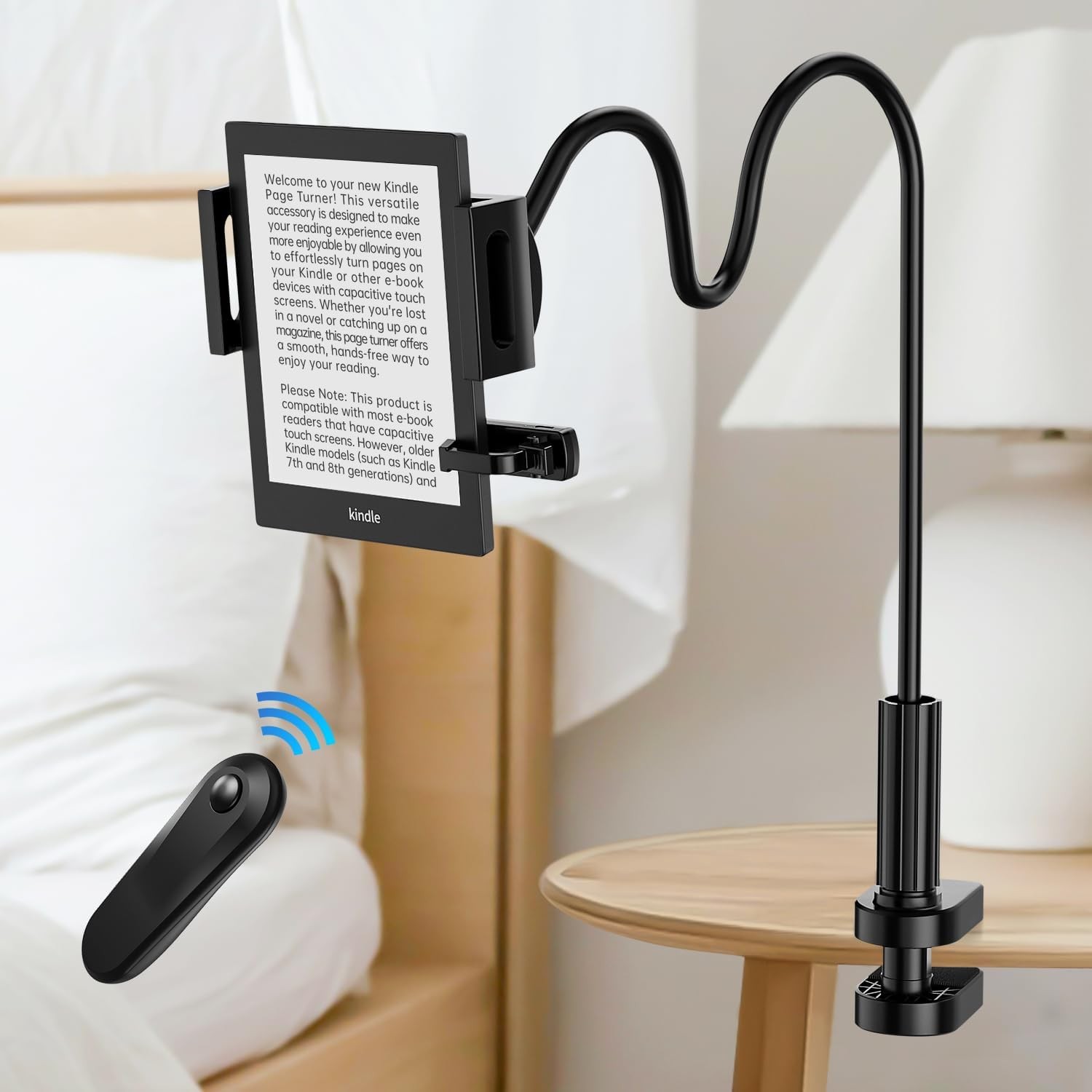 Kindle Holder with Remote Page Turner | Hands Free Bed Reading Stand | iPad