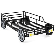 Twin-Size Kids Metal Bed Frame Car-Shaped with Safety Guardrails-Twin Size - Col