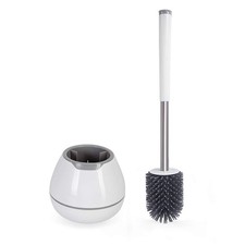 Silicone Toilet Brush and Holder Set Bowl Cleaner Aluminum Handle Bathroom White