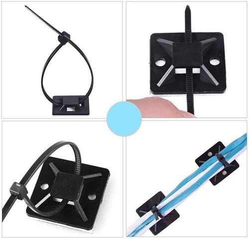 Heavy Duty Black Cable Tie Mounts 100 Pack Waterproof Adhesive Zip Ties ...