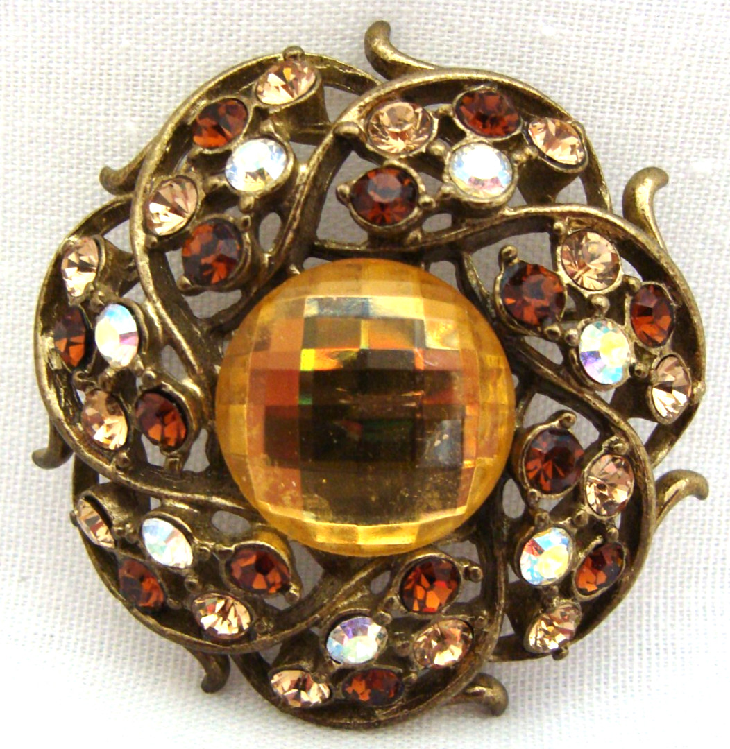 Jay Strongwater Round Multicolored Rhinestone Pin… - image 1