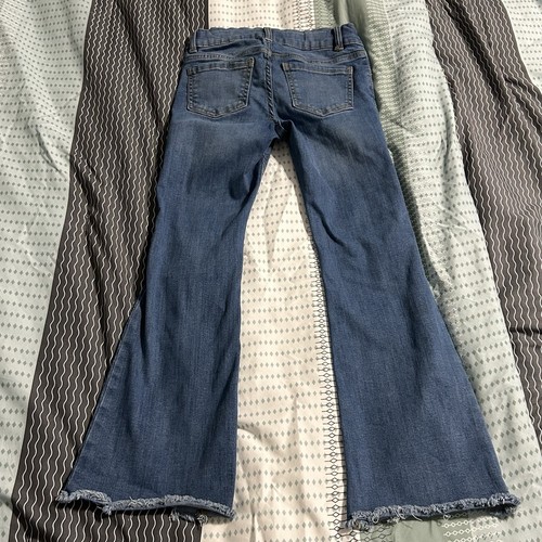 Thereabouts Girls Flare Jeans Sz 7 Distressed Dark Wash Adj Waist Bootcut Cute - Picture 3 of 13
