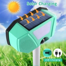 Solar Ultrasonic Animal Repellent Motion Sensor Strobe Flash Light Alarm Garden