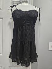 Wild Fable Women's Size M Black Polka Dot Mesh Smocked Sweetheart Mini Dress