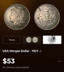 1921 Silver Morgan Dollar AU (CoinSnap Grade)
