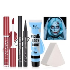Halloween Makeup Kit Sally Corpse Bride Blue Face Paint Red Lip Gloss