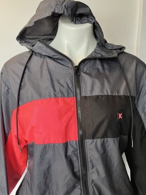 Hurley Women's Neon Multicolor Zip Up Rain Coat Hooded Jacket Size S NWOT