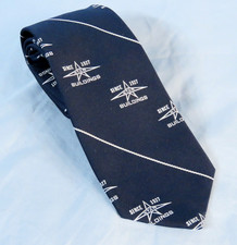 Vintage WEMLON WEMBLEY Men's Neck Tie NAVY BLUE  GRAY Star Buildings Since 1927