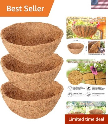 Versatile 3-Pack 20 Inch Coconut Fiber Liners for Hanging Planters & Vegetables