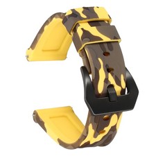 Silicone Watch Bands 20mm Soft Watch Band with Black Buckle, Camo Yellow