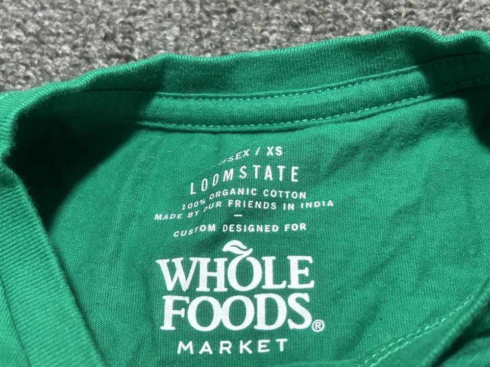 Camisa Whole Foods Market Unisex Extra Pequeña Verde Algodón Orgánico Camisa Loomstate Foto 2 de 4