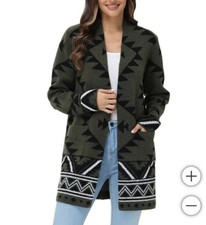 Frye Womens The Cozy Cardigan Womens Large Green Burnt Olive Combo Open Front