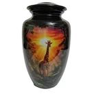 Metal Urn Giraffe Forest Adult Cremation Urns for Human Ashes in Velvet Bag 10"