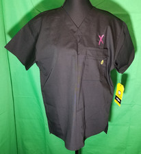 THE ALPHA Wonderwink Unisex Small Black V-Neck Scrub Top Nurse Hospital Lab NWT