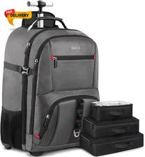 Rolling Backpack Travel Backpack with Wheels Carry on Backpack with 3 Packing...