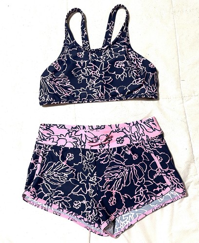 Athleta Girl Blue pink 2 piece Swimsuit XXL