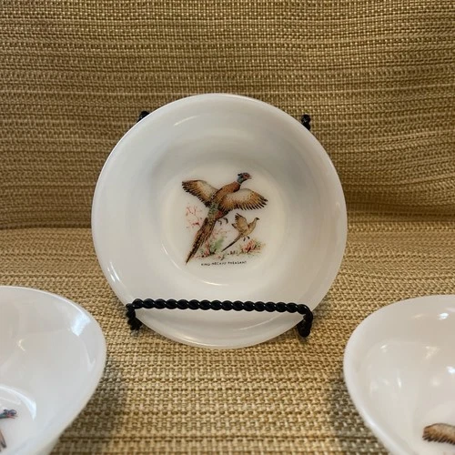Fire King Game Birds Vintage Milk Glass 5” bowls Ring-Necked Pheasant , set of 4