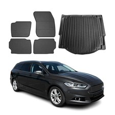 Fußmatten & Kofferraumwanne Set für Ford Mondeo mk5 Wagon 2014-22 Gummi Schwarz