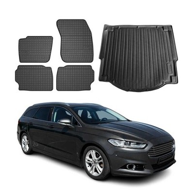 Fußmatten & Kofferraumwanne Set für Ford Mondeo mk5 Wagon 2014-22 Gummi Schwarz